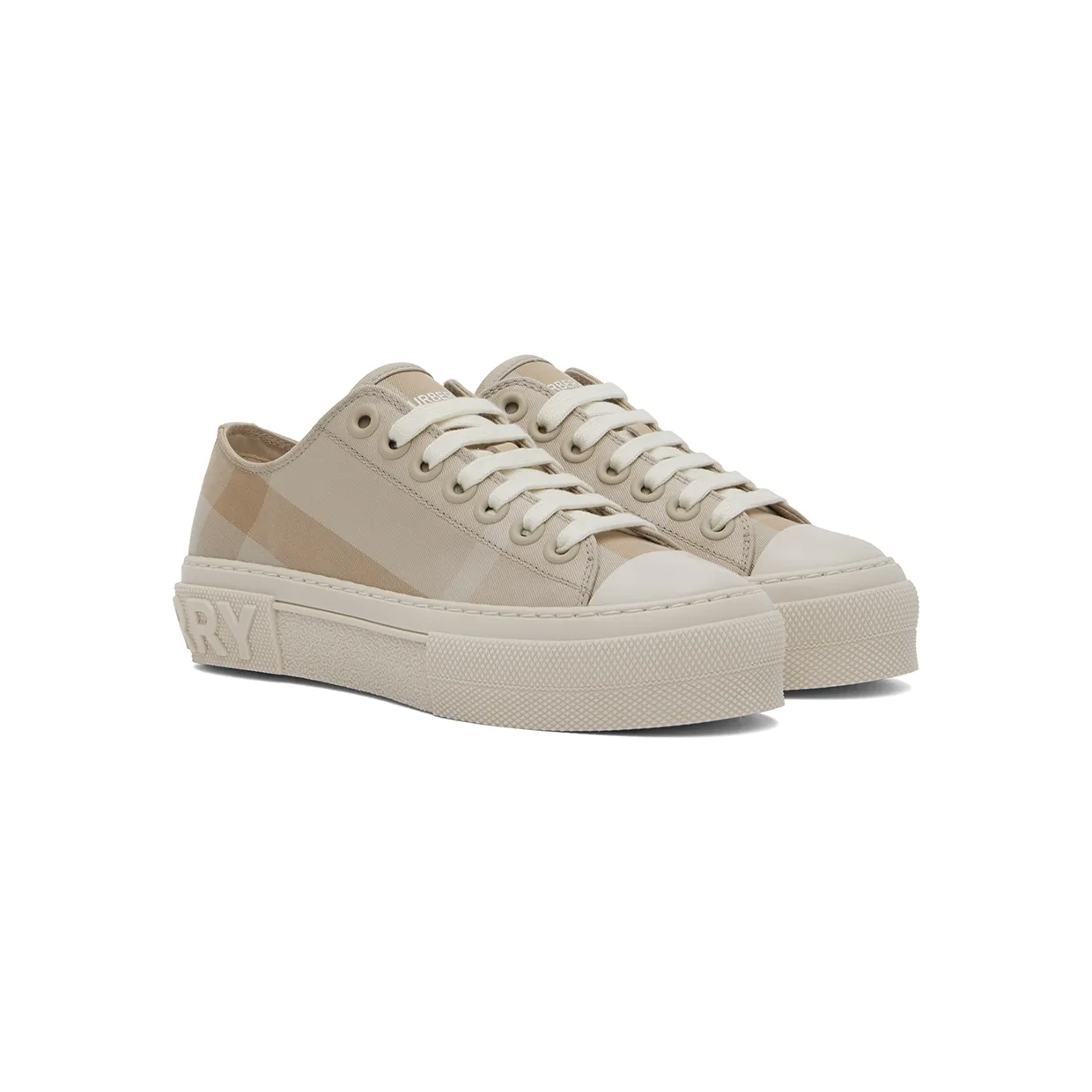 Burberry Beige Cotton Check Low-TopSneakers (8053990) (4)