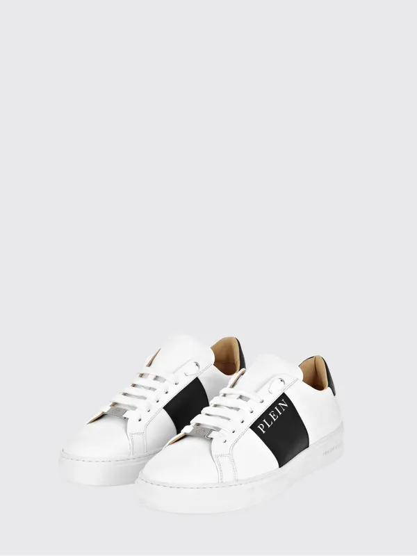 Philipp plein Smooth Leather Low-Top Sneakers with Contrast Logo Print White (AADSUSC0657PLE010N0102)