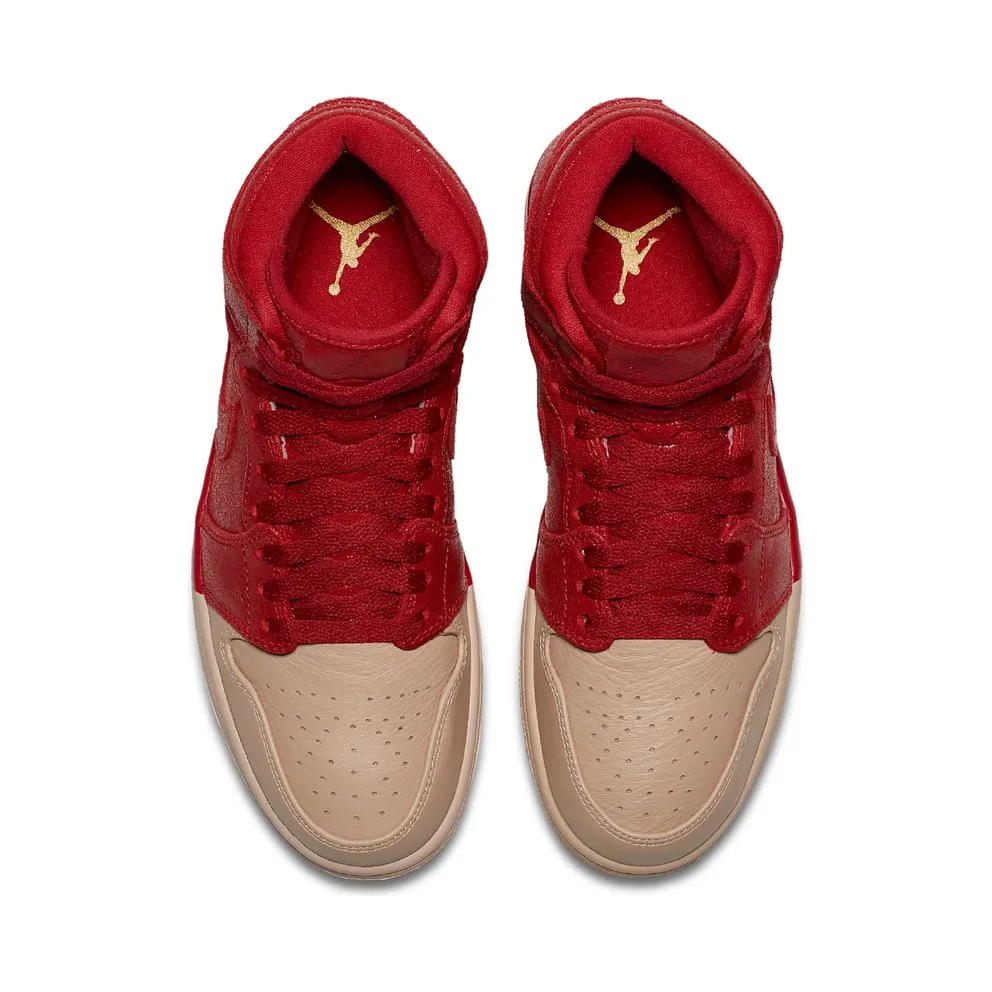 Air Jordan Womens Nike AJ I 1 Retro High Premium PRM ‘Dipped Toe Pack’ Red Tan (2018) (AH7389-607)
