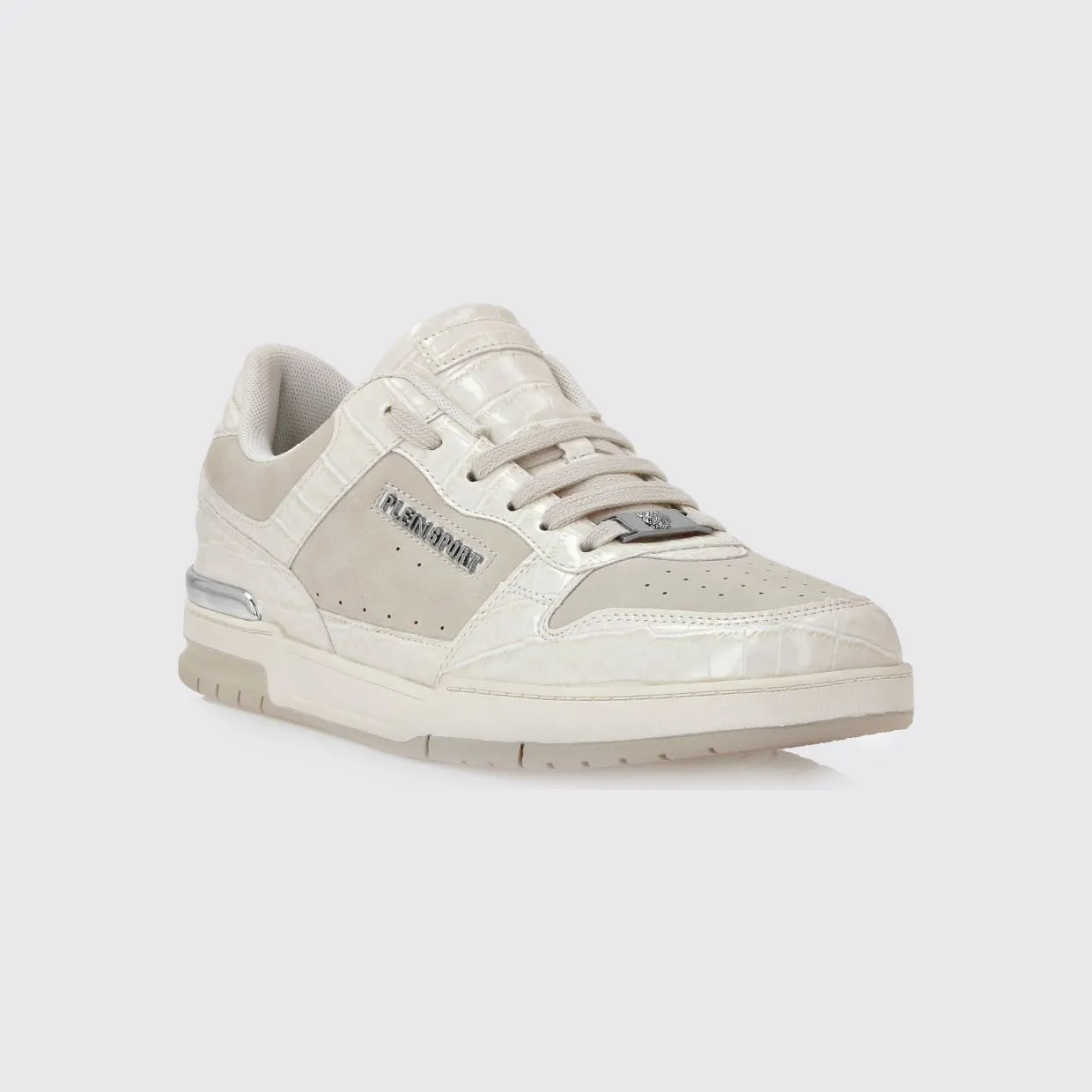 Plein Sport Suede And Crocodile Print Leather Sneakers White (FAESUSC0795STE003N01)