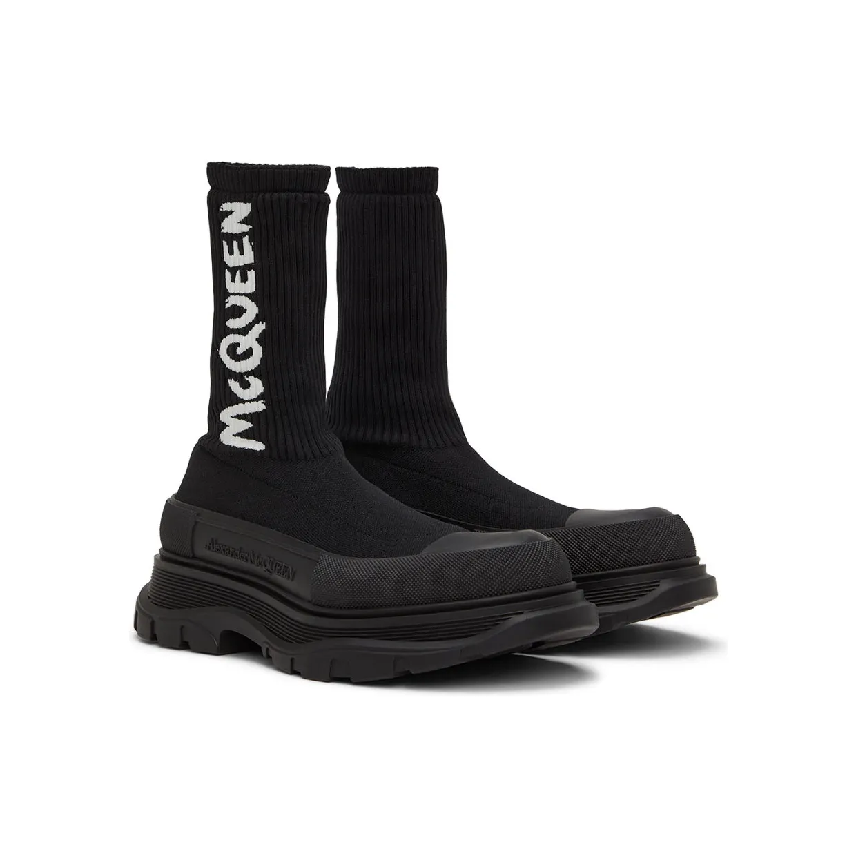 Alexander McQueen Beige Graffiti Knit Tread Slick Sneakers (705671W4TV1) (4)