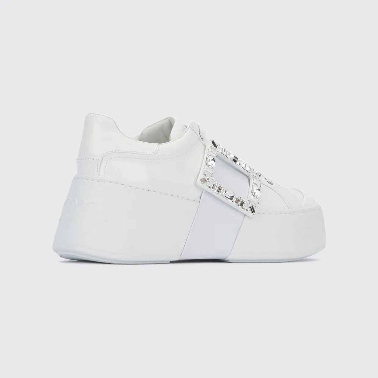 Roger Vivier Viv’ Skate Calf Leather Trainers with Jewel Buckle and Platform Sole White (RVW73729110LXQB001) (2)