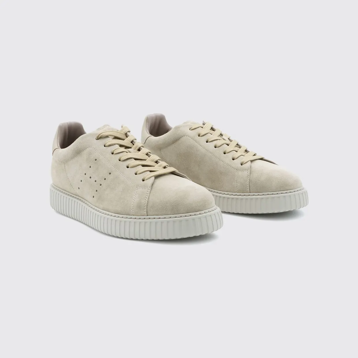 Hogan H-Stripes Suede Sneakers with Perforated H Logo Beige (HXM6770GF5FUHOC803)