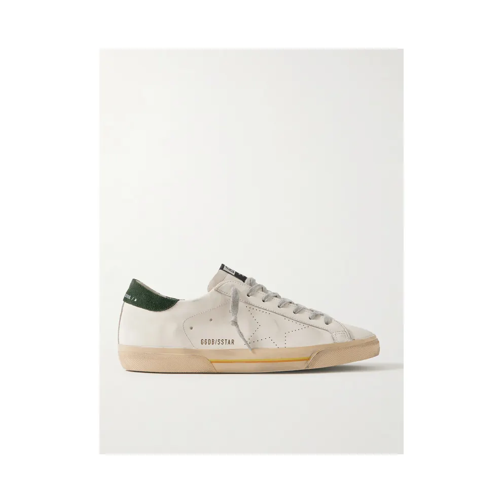 Golden Goose Superstar Suede-Trimmed Distressed Leather White (GMF00105.F007530)