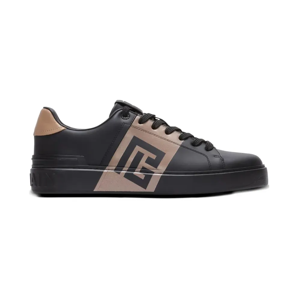 Balmain B-Court sneakers van kalfsleer met logodetail – Schwarz (FM0VI288LOBP)