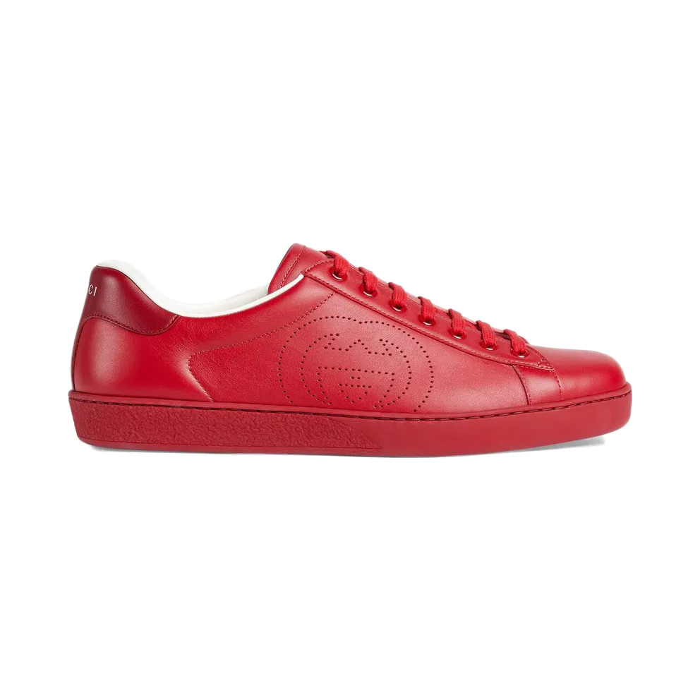 Gucci Ace Perforated Interlocking G Red