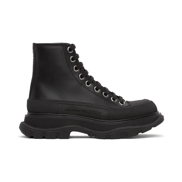 Alexander McQueen Black Leather Tread Slick Sneakers (633900 WHZ62)