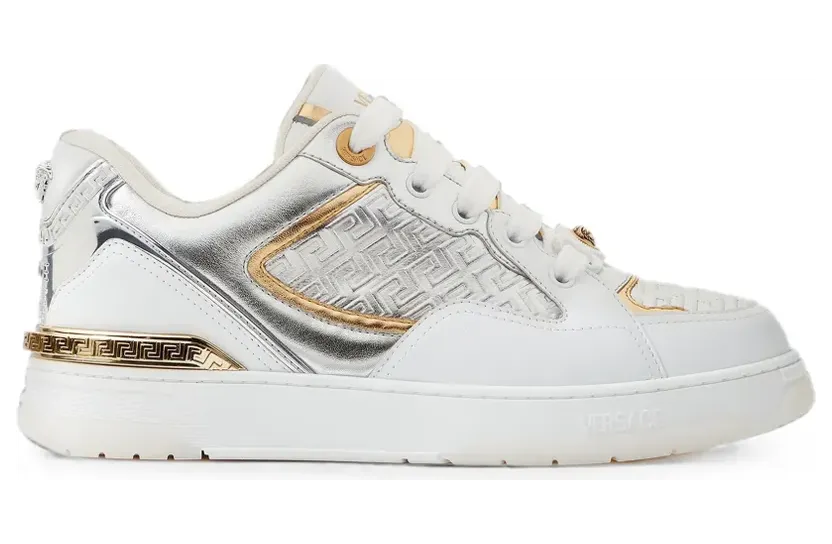 Versace Biggie Basket leather & metallic-nappa trainers – Wit (10256551A19158)