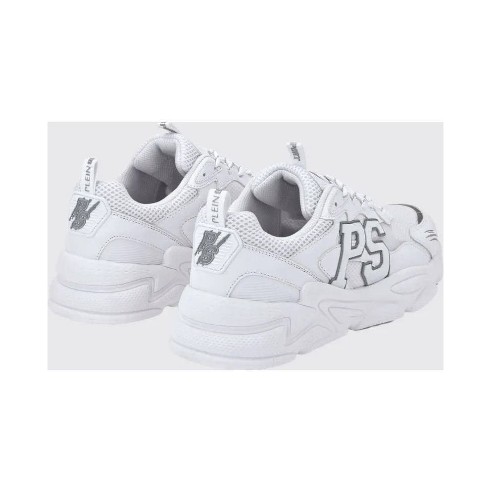 Plein Sport Low-Top in Leather and Mesh with Contrast Monogram White (SADSUSC0611STE003N0101)