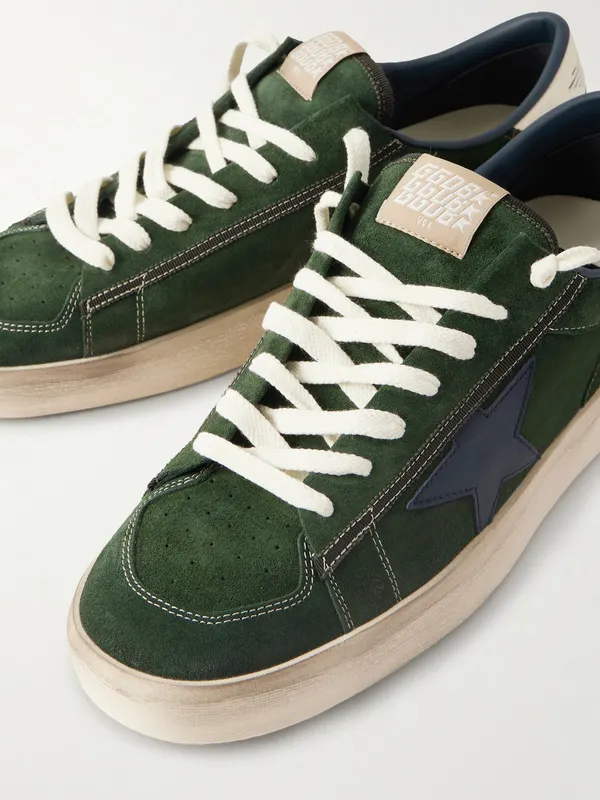Golden Goose Stardan Distressed Leather-Trimmed Suede Sneakers Green (GMF00333.F008104) (5)