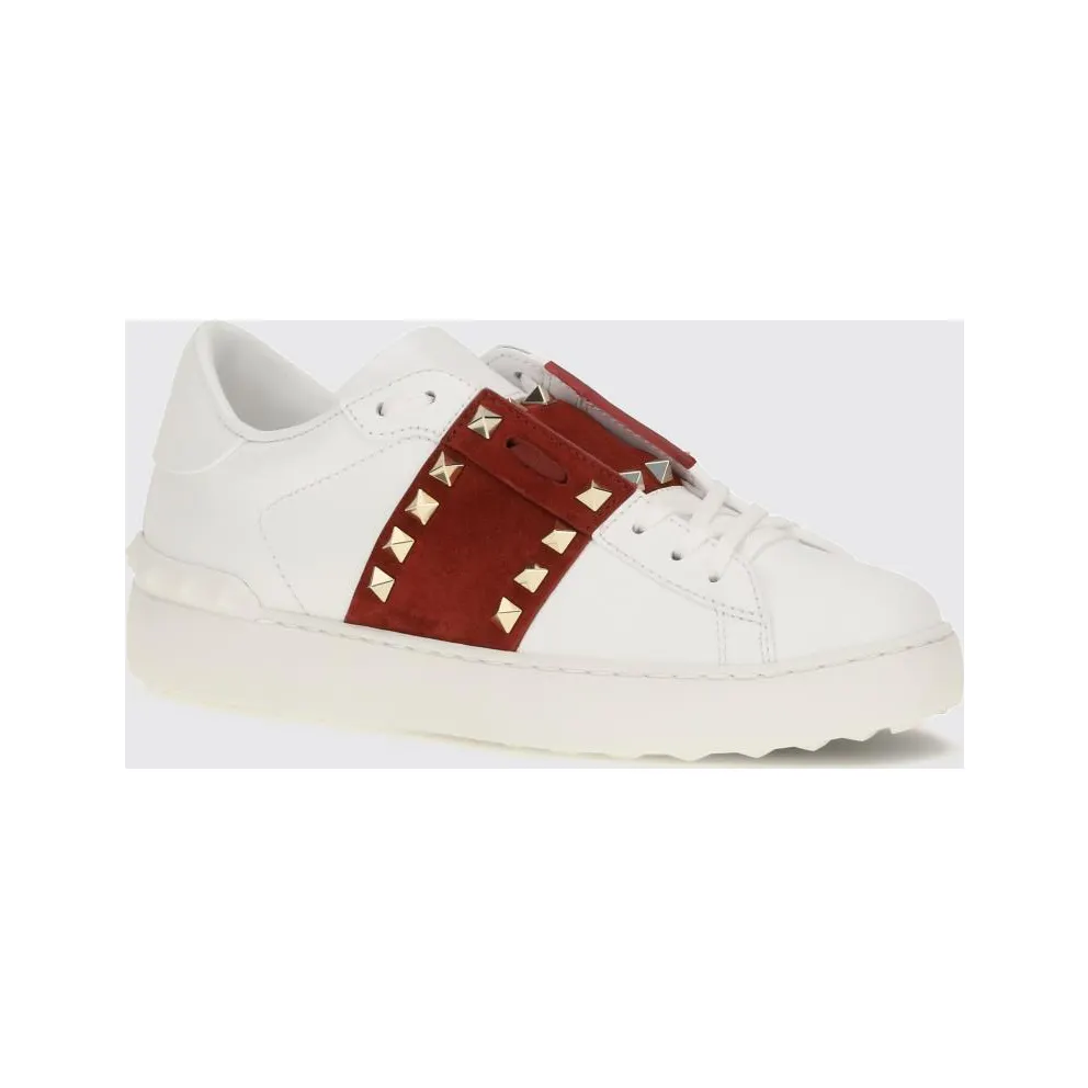 Valentino garavani Rockstud Untitled Leather and Suede Sneakers with Iconic Studs Red (S0A01ZBV3FB)