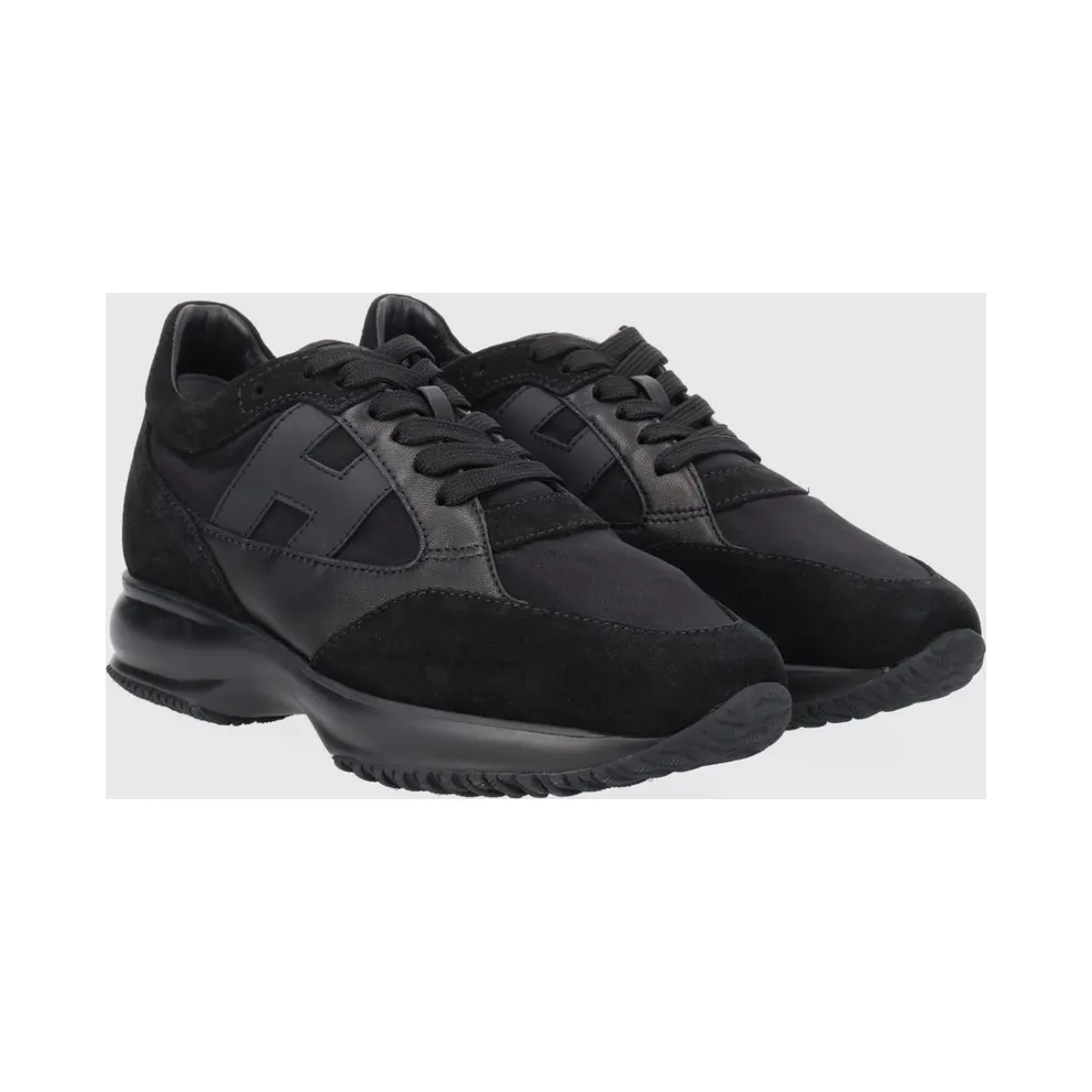 Hogan Interactive Nylon and Suede Sneakers with H Logo Black (HXW7130GC80UZAB999)