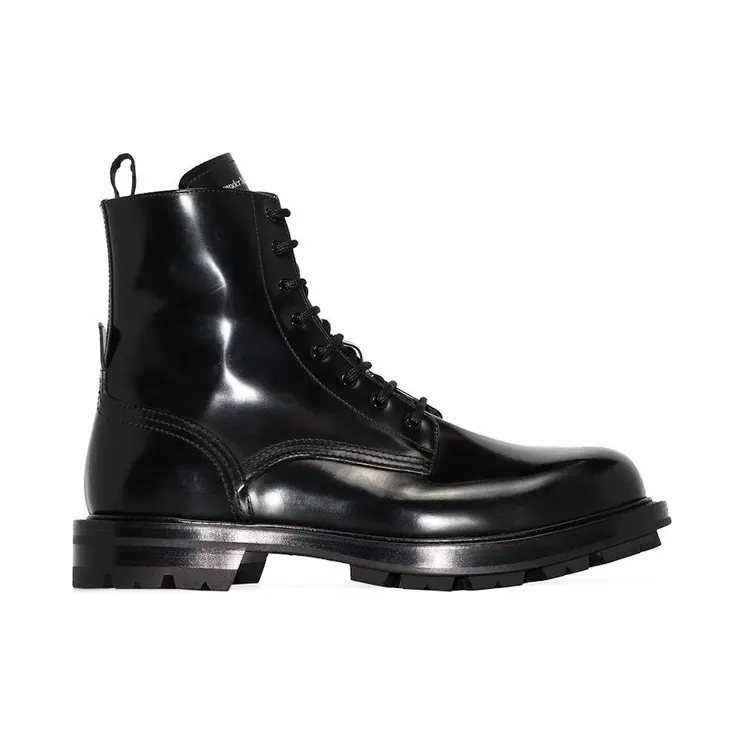 Alexander McQueen Polished Leather Combat Boot Black (683569WHZ801000)