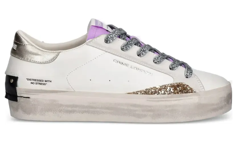Crime London Distressed Platform Sneakers mit Glitzer-Detail – Weiß (29055PP810)