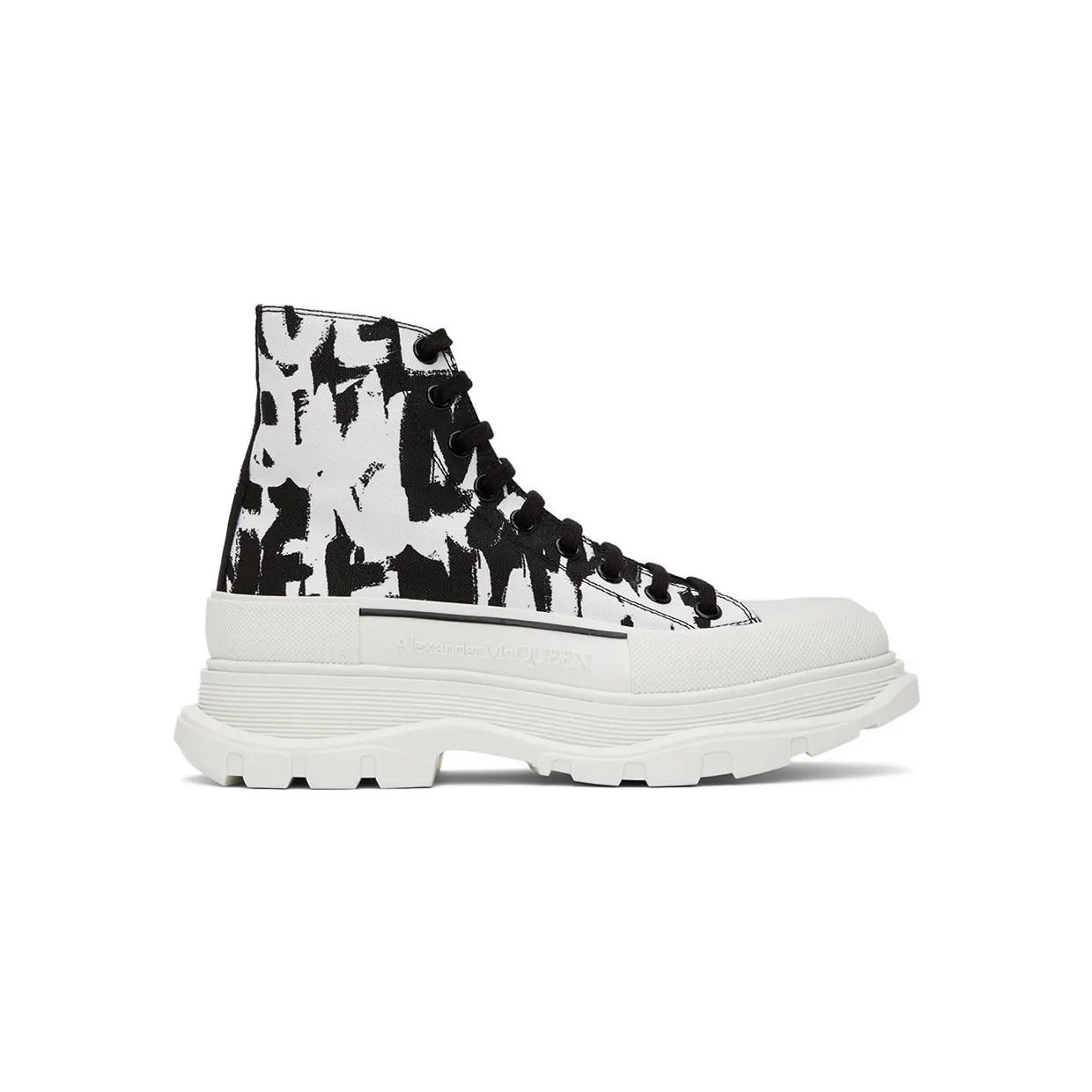 Alexander McQueen Black & White Graffiti Tread Slick Sneakers (705667W4TG4)