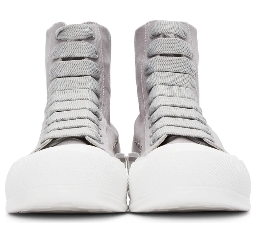 Alexander McQueen Grey Canvas Deck Plimsoll High Sneakers (667816W4MVH) (2)