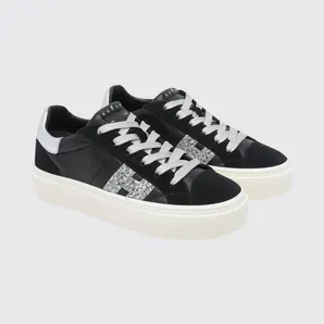 Hogan Crosswind Nappa and Suede Leather Sneakers with Glitter Logo and Platform Sole Black (HXW7050GB00VI10353)