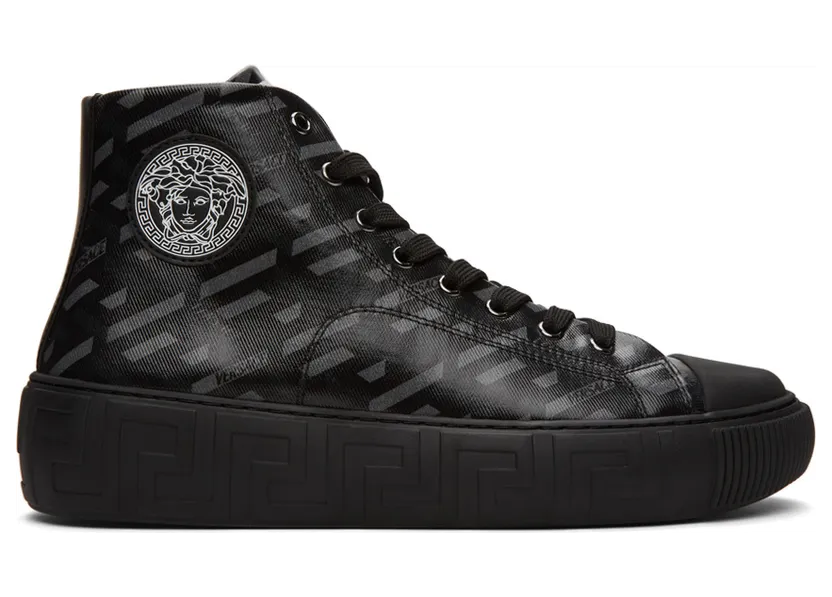 Versace Black & Grey ‘La Greca’ High-Top Sneakers (DSU8403 1A01726)