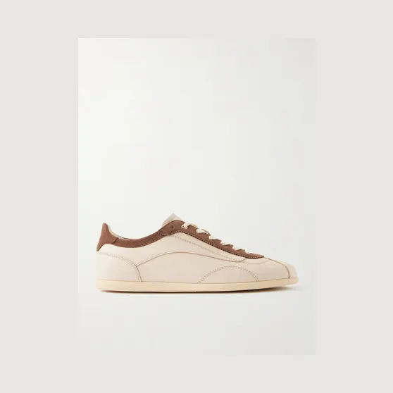 Brunello Cucinelli Suede-Trimmed Leather Sneakers Beige (MZULMHD337)