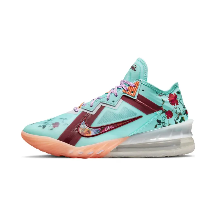 Nike LeBron 18 Low Floral “Psychic Blue / Hyper Pink / White / Team Red” (CV7562-400)