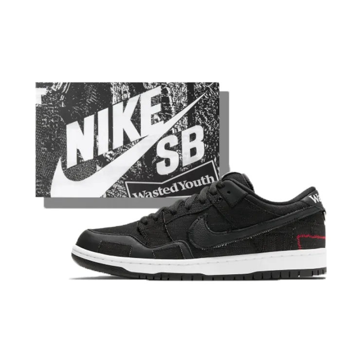 Nike SB x Wasted Youth Dunk Low Black (Special Box) (2021) – “Black / Black / Red” (DD8386-001SP)