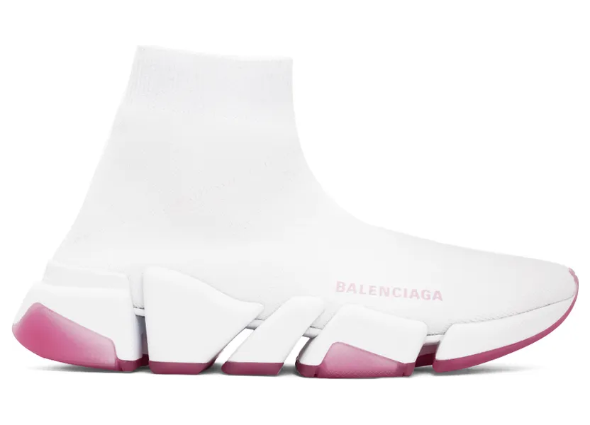 Balenciaga White & Pink Speed 2.0 Sneakers (654045 W2DI2)