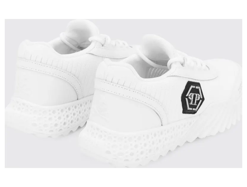 Philipp plein Hexagon Runner Low-Top Sneakers in Leather and Knit with Monogram White (LABSUSC0079PTE003N01) (2)