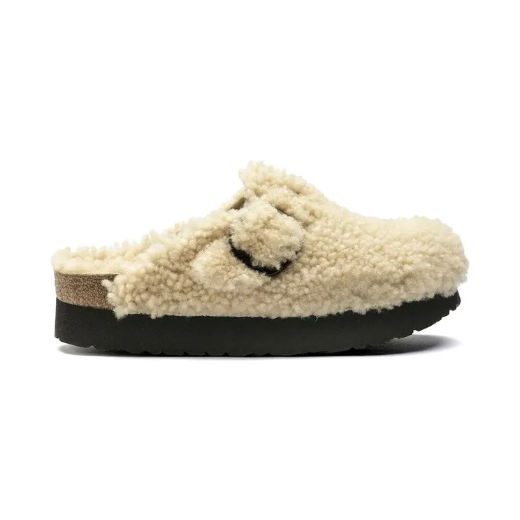 Birkenstock Boston Big Buckle Platform Shearling Teddy Eggshell (1017677)