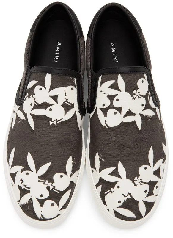 AMIRI Grey & White Playboy Edition Slip-On Sneakers (MFS006-043)