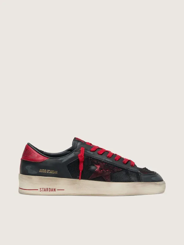 Golden Goose Men’S Stardan In Black Leather With Red Star And Black Mesh And Red Leather Inserts (GMF00190.F000947.90235)