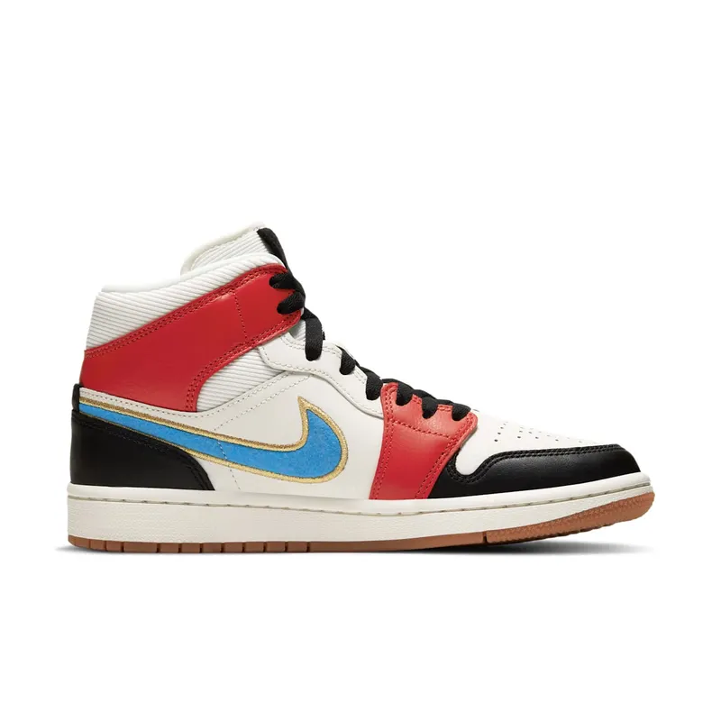 Jordan 1 Mid Sail Red Black Blue Sail/Metallic Gold-Gym Red-Black (DC1426-100)