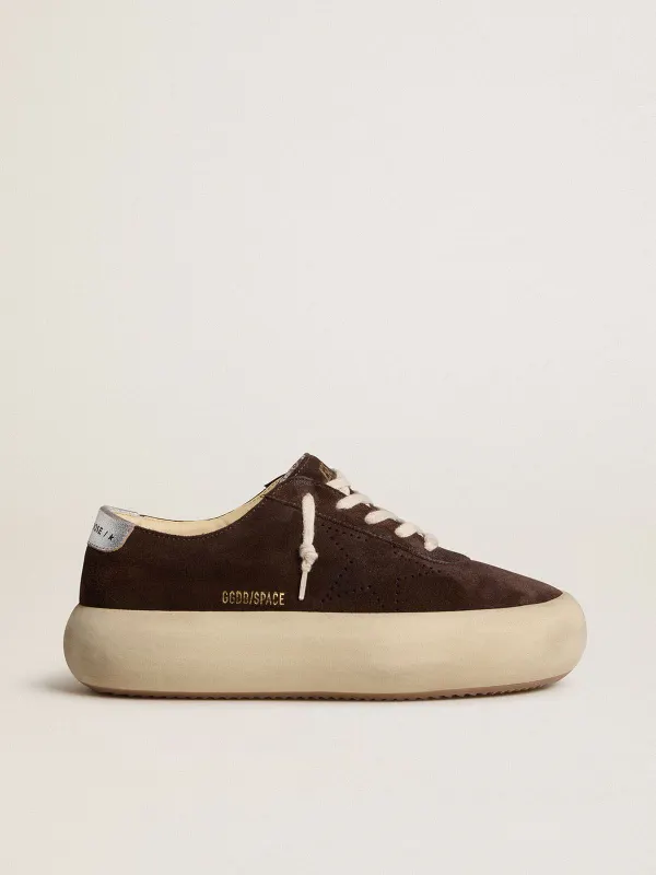 Golden Goose Space-Star In Dark Brown Suede With Metallic Silver Heel Tab (GMF00376.F007975.55599)