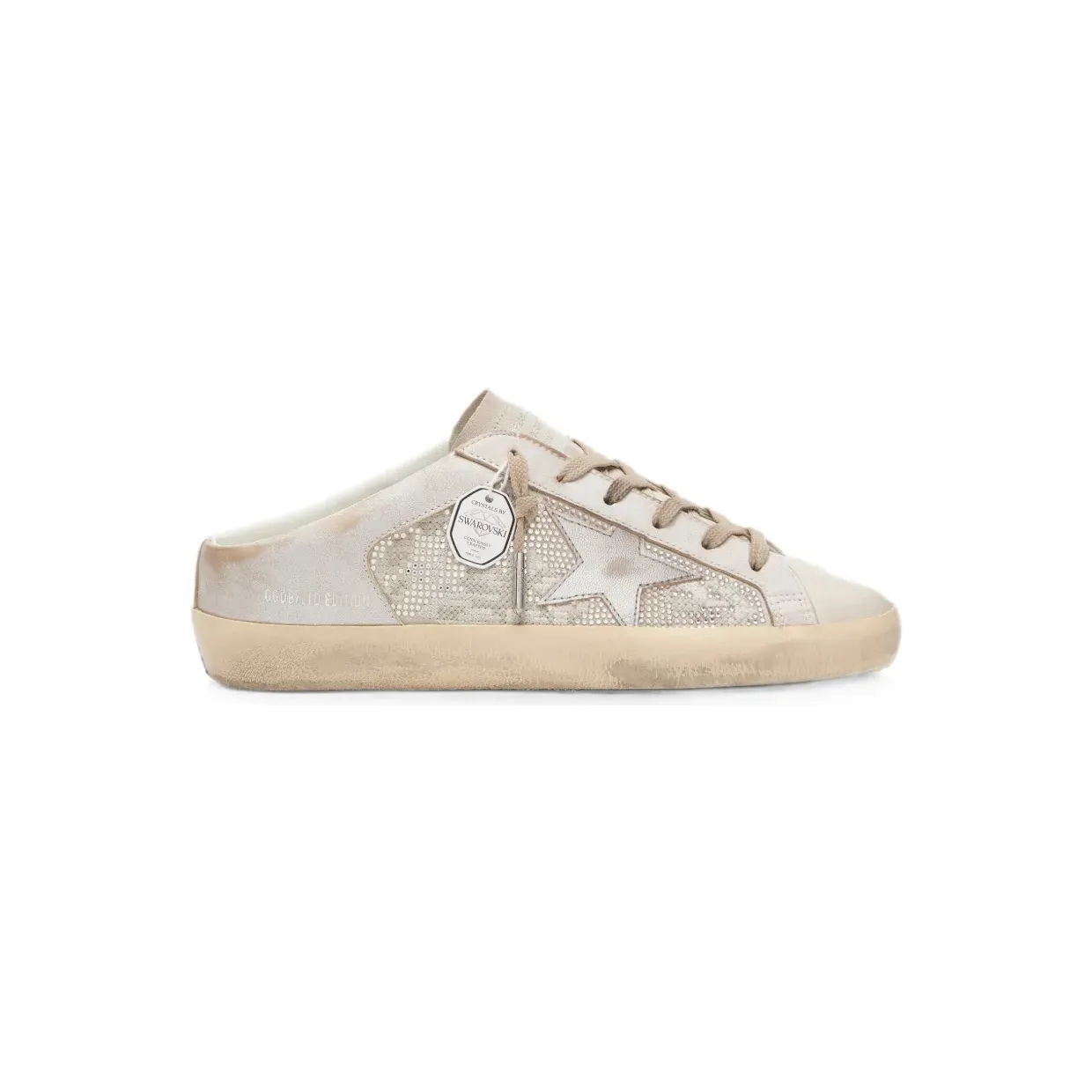 Golden Goose Super-Star Sabots Ltd in Swarovski mit Stern-Sneakers aus silbernem Metallic-Leder Nude (GWF00937F008494)