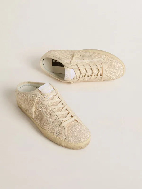 Golden Goose Super-Star Sabot In Beige Canvas With Embroidered Beads And Beige Suede Star (GWF00110.F007261.65221) (2)
