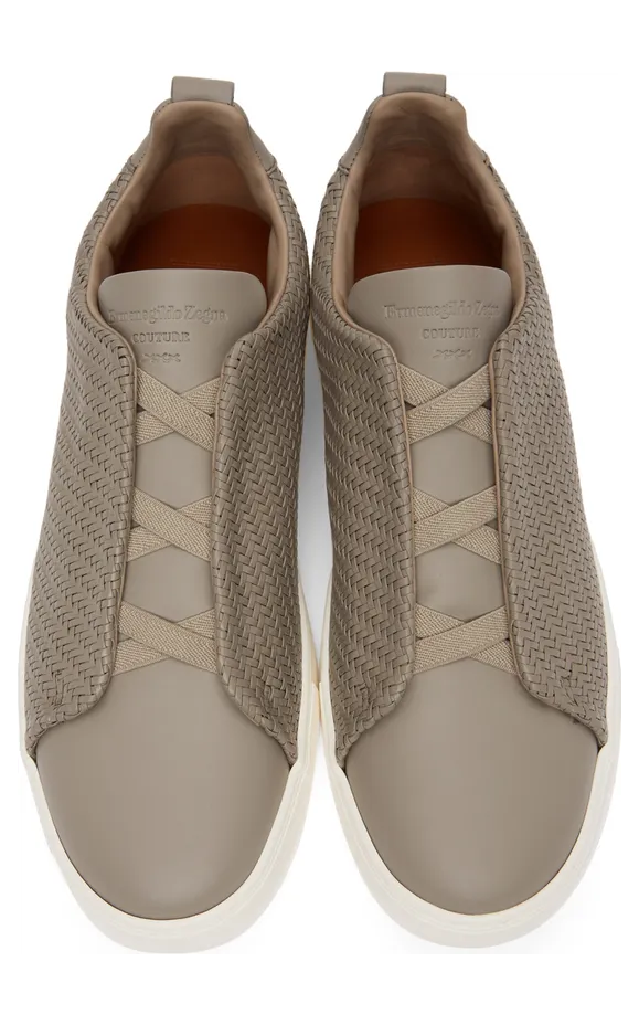 Ermenegildo Zegna Taupe Pelletessuta Triple Stitch Sneakers (LHSPT-A4665X) (5)