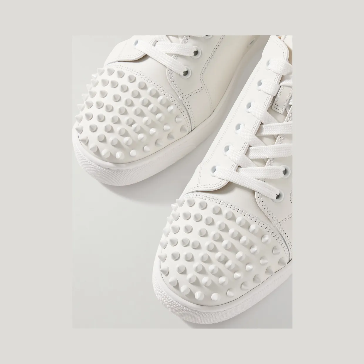 Christian Louboutin Louis Junior Spikes Cap-Toe Leather Sneakers White (3240422) (5)