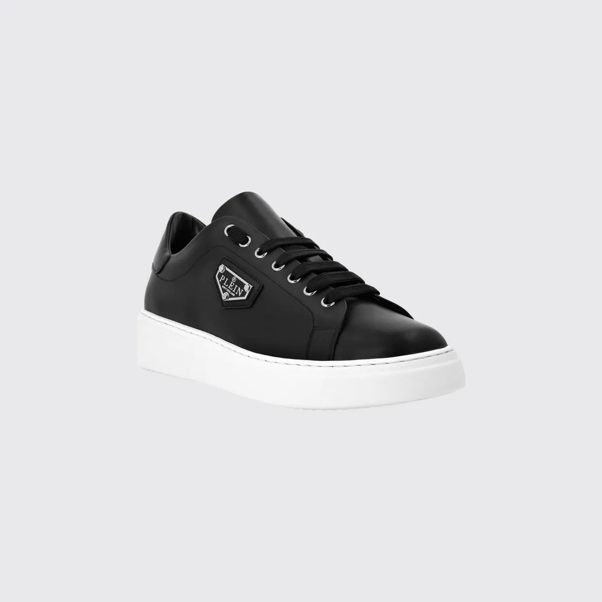 Philipp plein Smooth Leather Low-Top Sneakers with Applied Side Logo Black (UADSUSC0701PLE075N02)