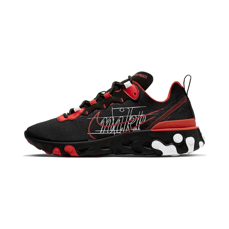 Nike React Element 55 ‘Script Swoosh’ (2019) “Black / Habanero Red / White” (CK9285-001)