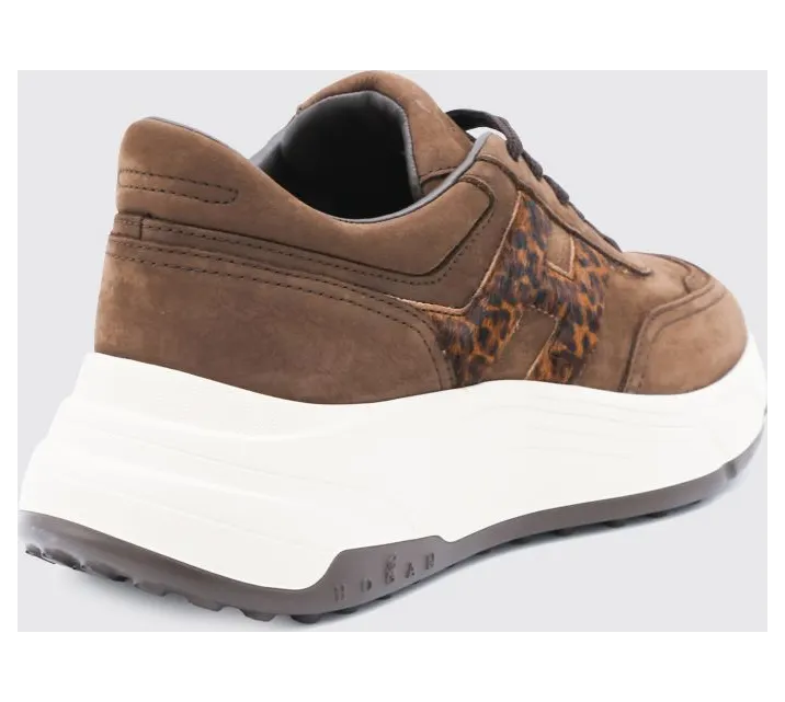 Hogan Hi-Fi Nubuck and Pony-Effect Leather Sneakers with Animal Print and Chunky Sole Brown (HXW6690FR30VH80R1D) (2)