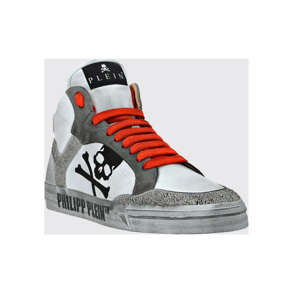 Philipp plein Retrokickz TM High-Top Sneakers in Leather and Suede with Rhinestones and Skull White 1 (AADSUSC0681PLE075N0186)