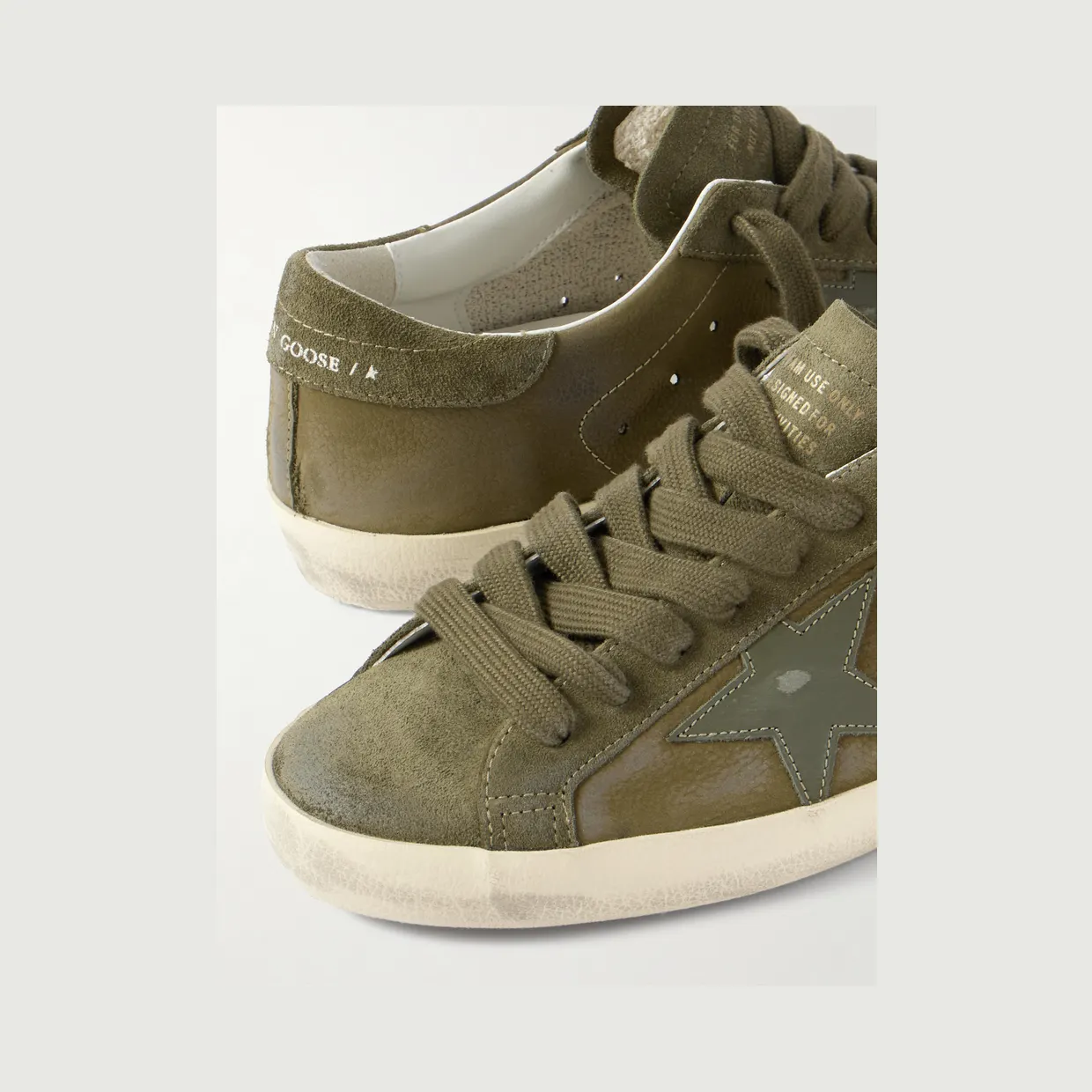 Golden Goose Super-Star Distressed Suede-Trimmed Full-Grain Leather Sneakers Army green (GMF00101.F008156) (5)