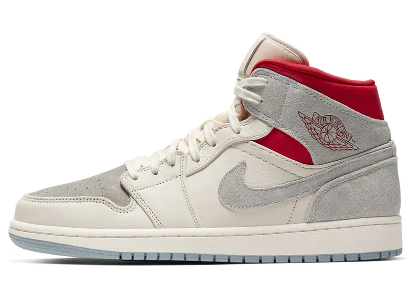 nstuff x Air Jordan 1 Mid Past, Present, Future “Sail / Gym Red / White / Wolf Grey” (CT3443-100)