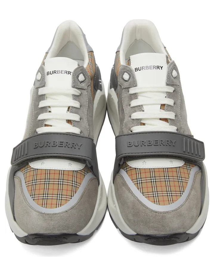 Burberry Suede & Leather Check Low Sneakers (8045295) (5)