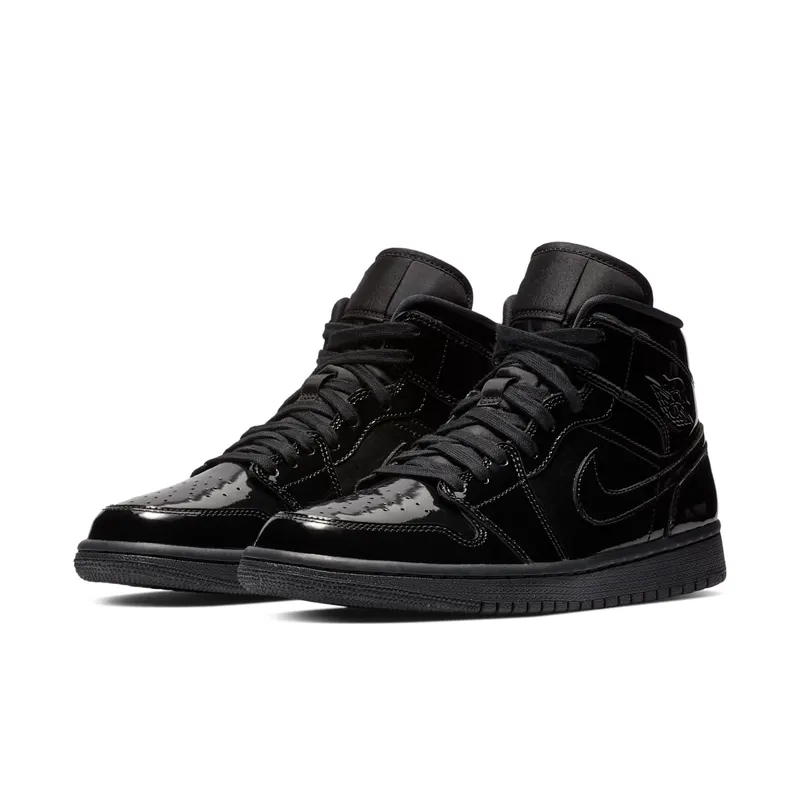 Air Jordan Womens Nike AJ I 1 Mid Triple Black Patent (2018) (BQ6472-002)