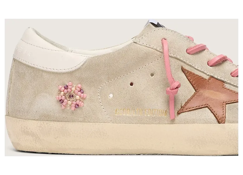Golden Goose Women’S Super-Star Ltd In Pearl Suede With Brick-Red Star And Embroidery (GWF00101.F008524.15959) (4)