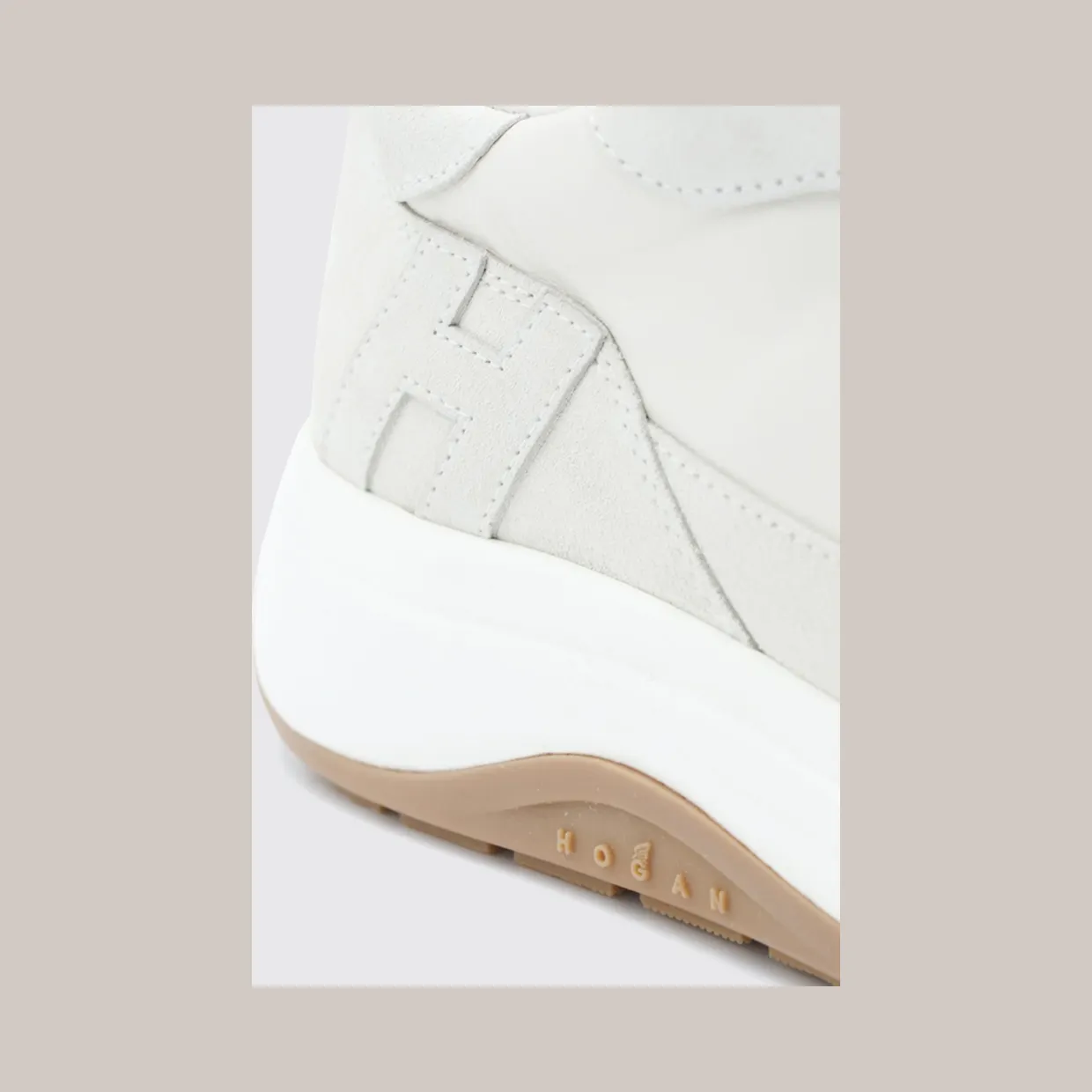 Hogan Hi-Light Smooth Leather and Suede Sneakers with H Logo White (HXM7190GH50N91B013) (3)
