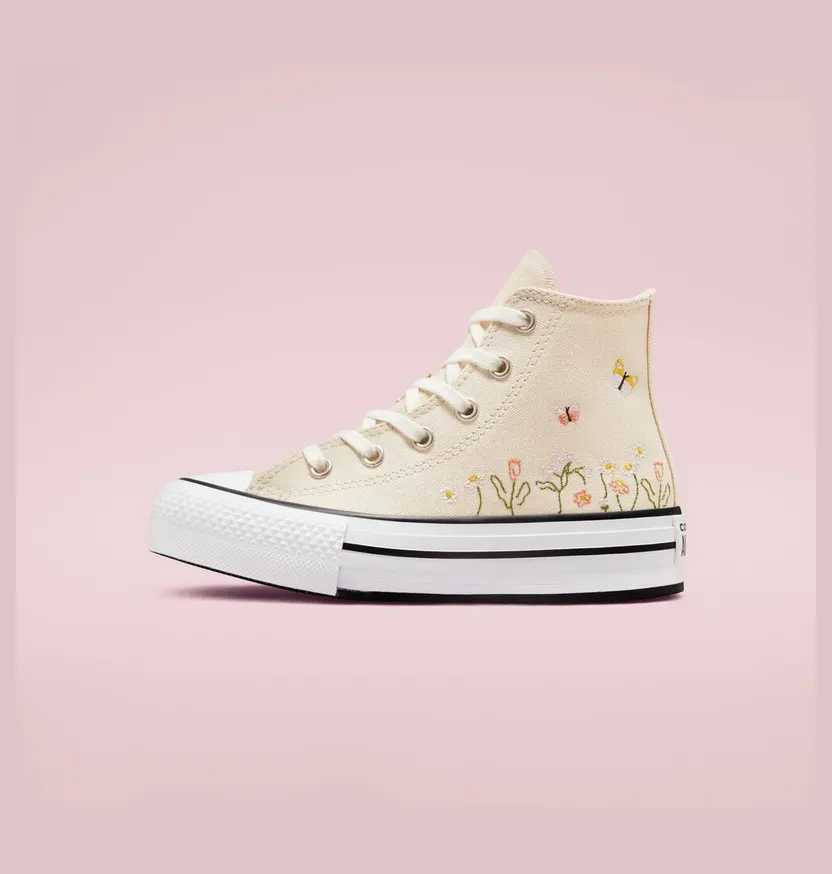 Converse Chuck Taylor All Star Lift Platform Floral Embroidery Natural Ivory/wit/zwart (A01615C)