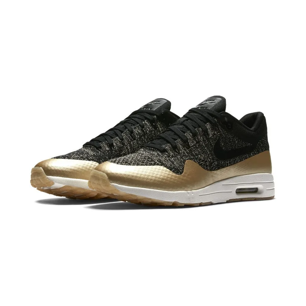 Nike Air Max 1 Ultra Flyknit Metallic Gold (W) Black/Metallic Gold-White (881195-001)
