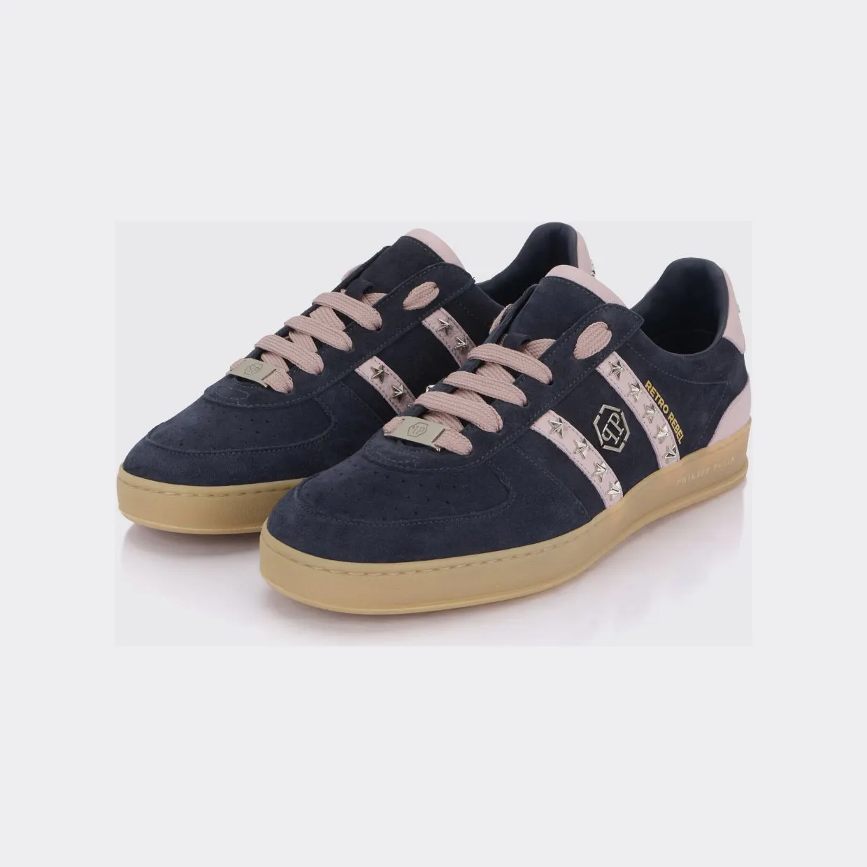 Philipp plein Retro Rebel Suede Sneakers with Applied Stars Blue (SAFSUSC0911PLE009N14)