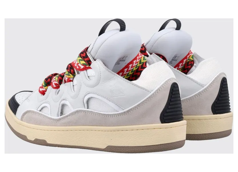 Lanvin Curb Low-Top Sneakers in Leather and Mesh with Oversized Laces White (FUSKDK12DRA300) (2)